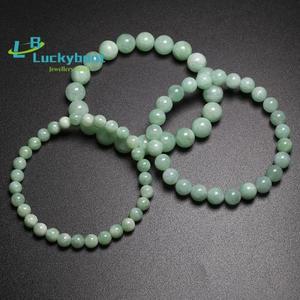 옥팔찌 재물운 천연 행운  Fine AAA 100 Natural Burmese Green Jade Round Beads Bracelet Women Stone Je