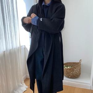 오픈카라 숄코트 핸드메이드 루즈핏 허리벨트 롱코트