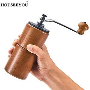 분쇄기 목재 가정용 수동 커피 그라인더 주방 미니 핸드 밀 도구 그라인딩 머신 청소 브러시