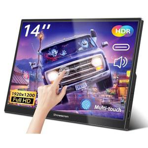쇼스크린 포터블 터치스크린 모니터 14인치 HDR 1920x1200 400cd /m USB C /HDMI IPS 터치 모니터(듀얼 스피커 포함), 노트북용 외장 모니터 /PC /Xbox /PS4 /5 스위치, VESA, 컴퓨터