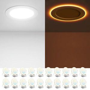 Amico 20 팩 6 인치 5CCT LED 오목 천장 조명, 야간 조명 포함, 2700K /3000K /3500K /4000K /5000K 선택 가능 초박형 12W=110W, 1100LM, 디밍 가능한 캔리스 웨이퍼 다운라이트 ETL&FCC