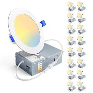 엔시니어 16팩 4인치 LED 함몰 천장 조명, 조광성, 2700K-5000K 5CCT, 750LM 9W 120V, 고휘도 캔리스 웨이퍼 다운라이트 - ETL&FCC&IC