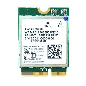 와이파이 원격 제어 6E 네트워킹 카드 MT7902 AW-XB552NF 112.4G 6G 2400Mbps BT5.2 NGFF Cnvi 무선