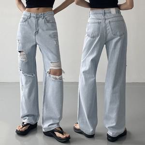 워싱 와이드 일자 데님팬츠 찢청바지 -CPN0090-