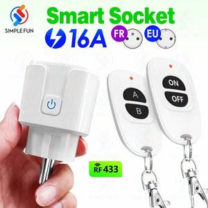 크롬캐스트 EU FR 433Mhz 무선 스마트 소켓 16A 220V RF 원격 제어 플러그 50 미터 가전 제품 ON OFF 전기 콘센트