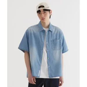 커버낫 COVERNAT 워싱 데님 하프 셔츠 Light Blue CO2502SS0 311900