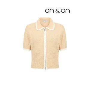 [온앤온][온앤온] 라인 배색 카라 집업 반팔 니트 가디건(MK2MD399)
