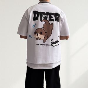 [1+1] 꼬르륵수달 냉감 아이스 쿨링 프린팅 반팔티 3컬러 데일리룩 커플 휴양지 바캉스