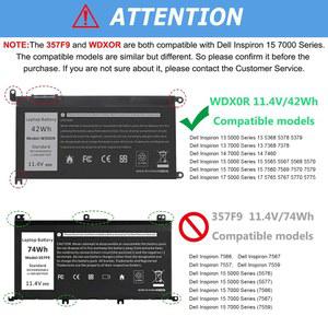 호환 5770 WDX0R 5568 Inspiron 7570 7560 Inspiron용 7378 5767 7579 5578 7368 5378 17 노트북 5565 5570 15 13 5765 7569 Dell 7375 배터리, 5368