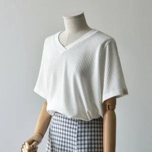 패치 골지 브이넥반팔티