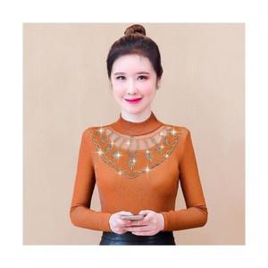 레이스 블라우스 긴팔 반목 셔츠 가을 겨울 패션 스팽글 디테일 시스루 스판 기본핏