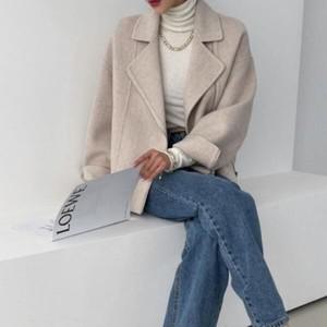옷자락 여자 겨울 사선 라이더 카라 하프 코트