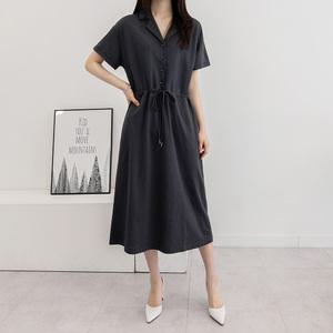 바캉스 휴양지 인견 카라넥 허리끈 반팔 여름 원피스