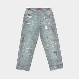 [슈프림]슈프림 멀티 프린트 HJR 트롱프 뢰유 루즈핏 데님 남성 팬츠 FW24P86 BLUE