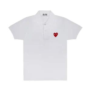 [정품아닐시3배보상] W 플레이 꼼데가르송 레드 하트 폴로 셔츠 화이트 W Play Comme des Garcons Red Hear
