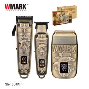 WMARK 충전식 헤어 클리퍼 NG 1604 전기 조각 면도기 미용실 3 피스 세트