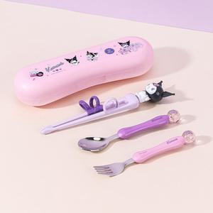 산리오 더스틱 맥스 젓가락 스푼 포크 케이스 4P세트 쿠로미 유아 아기 어린이 1단계 교정젓가락 수저세트 단체선물 