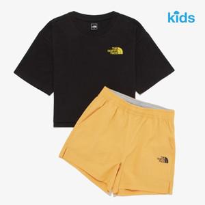 노스페이스키즈 여아 반팔 상하복 세트 25SS 걸즈 플로랄 크루 세트 NT7UR22T BLK