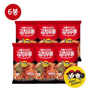 서울시스터즈 김치우동 봉지면 밀키트 캠핑용 얼큰 캠핑요리, 204g, 6봉