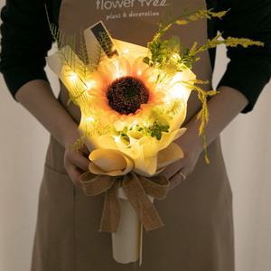 해바라기 조화 꽃다발 LED 한송이 40cm 인테리어 꽃 선물 기념일 금전화 풍수 집들이 개업
