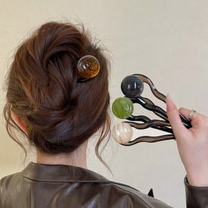 비녀 빈티지 U자형 머리핀 아크릴 라운드 비즈 헤어 번 미니멀리스트 스타일 머리 팬 스틱 히웨어 액세서리