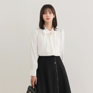 [시크라인] (~XXL까지) 리텔라 타이 넥 트위드 배색 블라우스 겨울 오피스룩 하객룩 연말룩 모임룩 빅사이즈