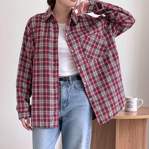새로본(봄가을)120박스체크B 빅사이즈 여성블라우스 남방 여자 미시 정장 면접 오피스록 셔츠
