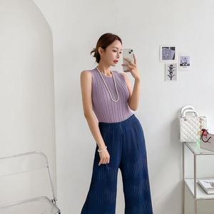 여성 야들 7부 와이드 플리츠 여름 밴딩 팬츠_3