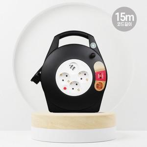 러그박스 손잡이 멀티탭 라운드 릴선 3구 USB 2포트 15M 1.0SQ BK 이지콕 플러그 캠핑 접지 코드릴