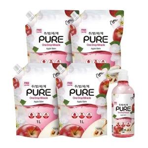 피죤 퓨어 주방세제 750ml + 1000ml 4pk 애플밤