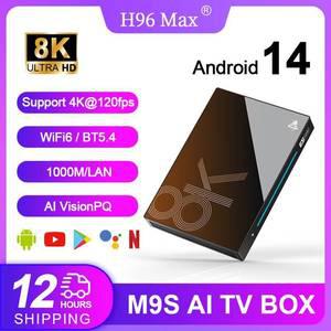 H96 MAX M9S Android14 ATV 옥타 코어 CPU AI VisionPQ 스마트 TV 박스 와이파이 원격 제어 6 BT5.4 8K UHD