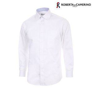 [Roberta di Camerino]면혼방 화이트 미니체크 도비 일반핏 긴소매 셔츠 RP5-302-1