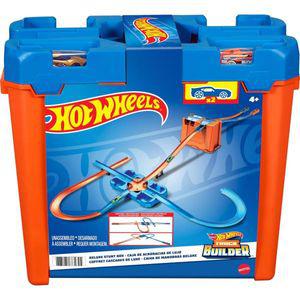 Hot Wheels 트랙 빌더 플레이 세트 25개 구성 부품 및 1:64 규모 자동차 디럭스 스턴트 박스