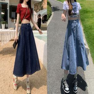 신상 데님스커트 롱 청치마 플레어 벌룬 A라인 뒷밴딩 스커트 빅사이즈 글로벌와이