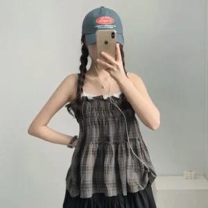 입꼬 / 모리걸 빈티지 체크 캉캉 나시 뷔스티에