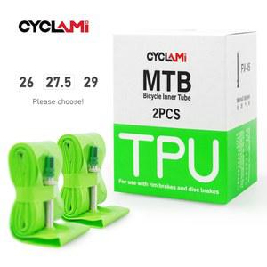CYCLAMI 세트 TPU 초경량 MTB 자전거 이너 튜브 559 584 622 타이어용 금속 프렌치 밸브 길이 45mm 26/27.5/29 인치 2 피스