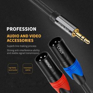 Bochara Braided TRS 3.5mm 스테레오 잭-듀얼 XLR Male OFC Aux 오디오 케이블 호일 + 스피커용 편조 차폐
