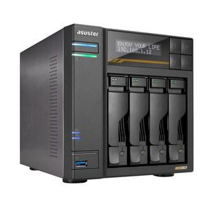Asustor Lockerstor 4 Gen3 AS6804T, Bay NAS, AMD Ryzen 쿼드코어 2.3GHz, 16GB ECC DDR5, 4개의 M.2 NVMe 슬롯, 듀얼 5GbE 및 10GbE 포트, 비디오 콘텐츠 제작자를 위한 네트워크 연결 스토리지(디스크리스)