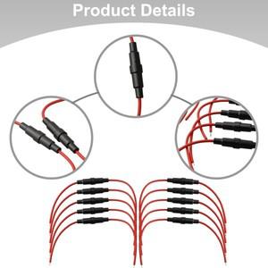 10Pcs 5x20mm 250V/15A 인라인 유리관 퓨즈 홀더 제외) 22AWG 와이어가있는 고속 블로우 나사 유형