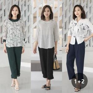 [마담4060]엄마옷 마담4060 풍기인견 1 + 1 + 1  3종 허리밴딩 플리츠팬츠-ZHPN305001-