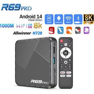 R69 PRO 스마트 TV 박스 Allwinner H728 안드로이드 14 WiFi6 BT5.0 8K 지원 USB 1000M 이더넷 3D