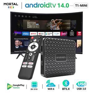 Mortal TV Box T1Mini 안드로이드 14  Chromecast RockChip 3518 멀티코어 Wifi6 BT5.0 16GB  게임 셋톱박