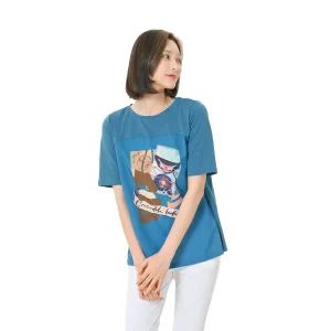 [20%쿠폰+7%페이][크로커다일 레이디] 인견 불가리 소재 원포인트 라운드 티셔츠_CLDMTS502