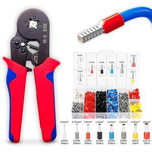 HSC8 6-4A 압착 펜치, 와이어 페룰 커넥터, 1200pcs 엔드 슬리브, 0.25-10mm²용 터미널 케이블 도구