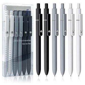 UIXJODO 6개 젤 펜 0.5mm 퀵 드라이 블랙 잉크 파인 포인트 매끄러운 필기 펜, 귀여운 사무실 및 학용품 여성 교사용 선물 (블랙 화이트 그레이 실버 6개)