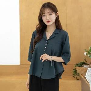 [디얼마미] 퍼브 카라 린넨 블라우스 /마담 미시 중년 여성 빅사이즈 40대 50대