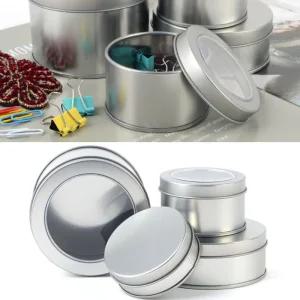 철재 원형투명창틴케이스 소품보관양철통 악세사리정리 65x25mm 막힘