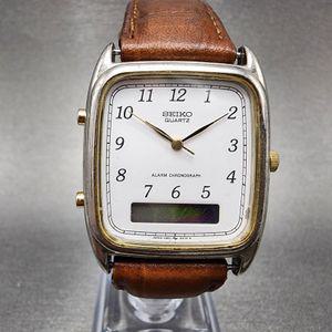 [중고] VTG 세이코 아날로그 디지털 시계 남성용 29mm 화이트 다이얼 실버 톤 H601-5420 부품