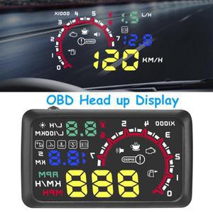 OBD2 헤드업 디스플레이 속도계, W02 HUD 게이지, 온보드 컴퓨터 수온 가솔린 자동차 블랙 거치대, 3.5 인