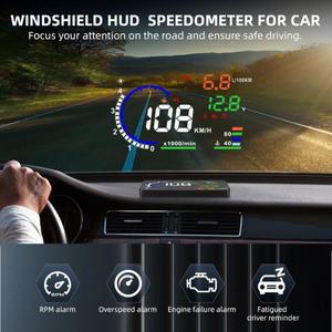 EOBD HUD 자동차 헤드업 디스플레이 앞유리 프로젝터 속도계, 수온, RPM, 전압 알람, A8 5.5 인치